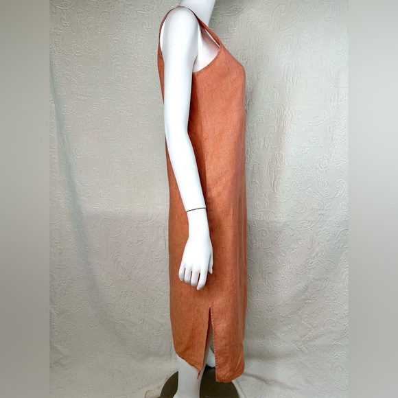 Flax by Jeanne Engelhart VTG Linen Sleeveless Midi Maxi Tank Dress Coral Orange - Picture 4 of 11